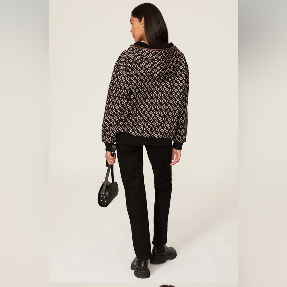 Maje Black & White Monogram Hooded Bomber Jacket - Picture 3 of 16
